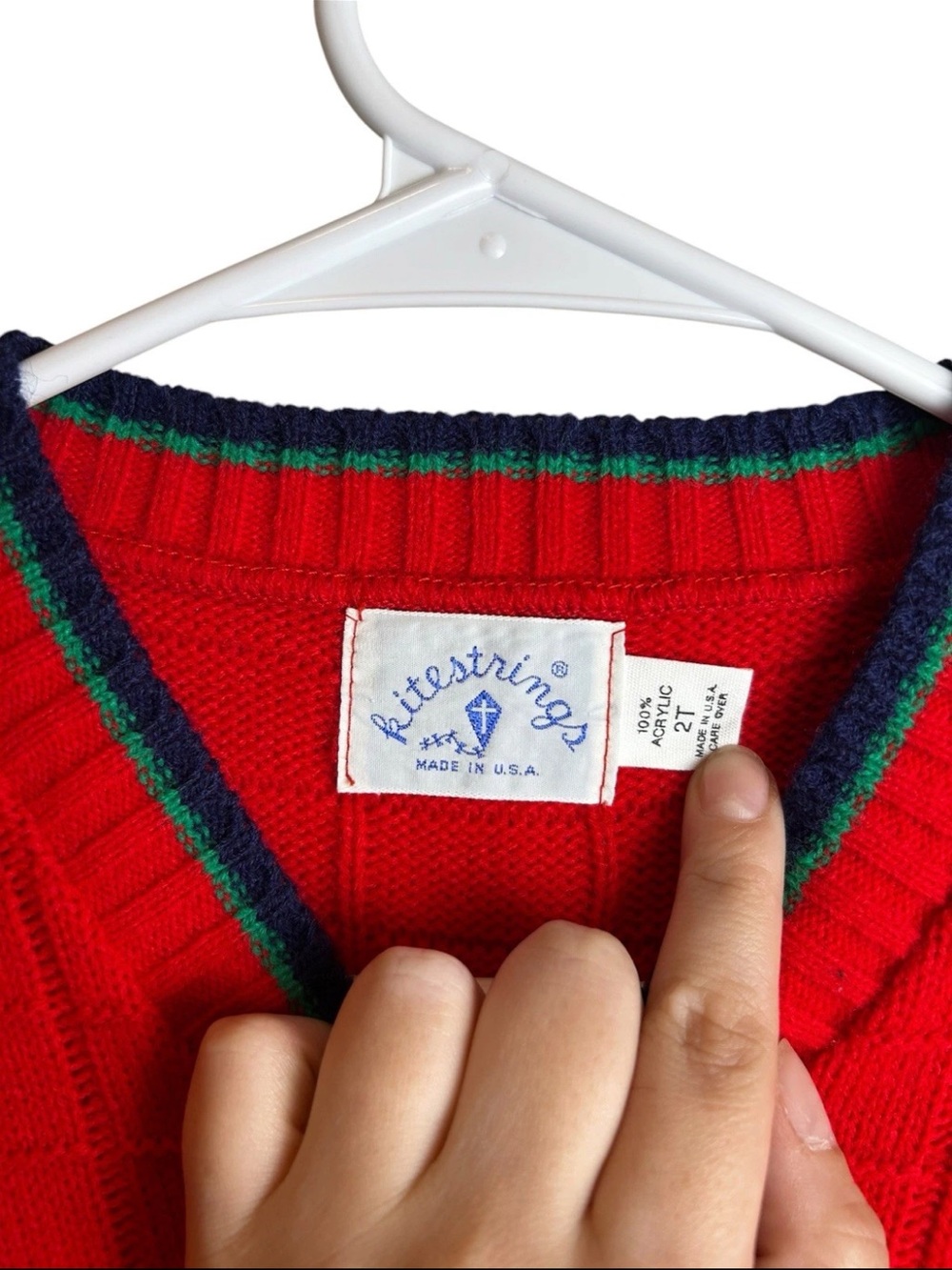 Vtg Kitestrings Toddler 2T Red Train Knit Cardigan Sweater Holiday Made In USA - Picture 3 of 4